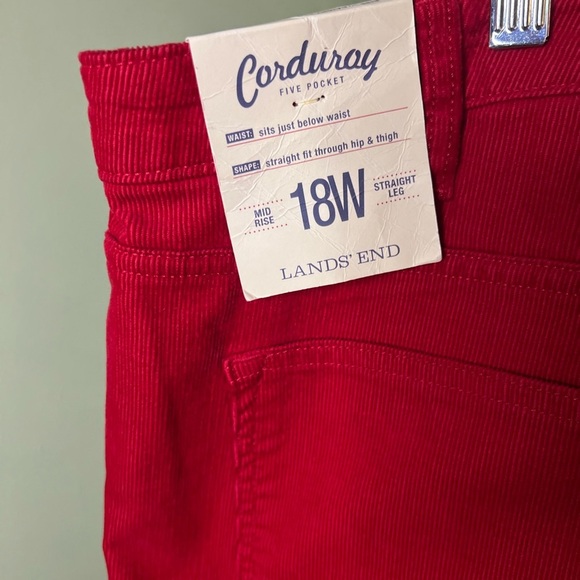 LANDS END NWT Red Corduroy Mid Rise Straight Fit Size 18W - Picture 3 of 8